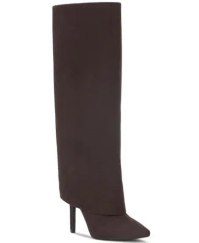 Inc International Concepts Womens Skylar Fold Over Cuffed Dress Boots Created For Macys Regular Wide Calf In Brown