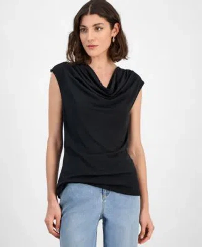 Inc International Concepts Womens Sleeveless Cowlneck Blouse Xs P Xl Exclusively At Macys In Black