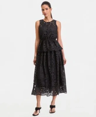 Inc International Concepts Womens Sleeveless Peplum Eyelet Top Midi Skirt Macys Exclusive In Black