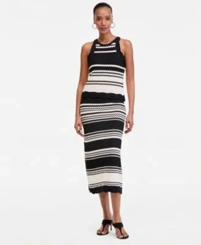 Inc International Concepts Womens Stripe Crochet Top Midi Skirt Macys Exclusive In Black