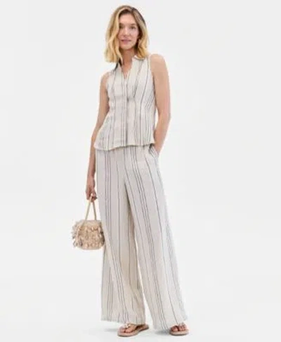 Inc International Concepts Womens Striped Linen Blend Sleeveless Shirt Wide Leg Pants Macys Exclusive In Multi