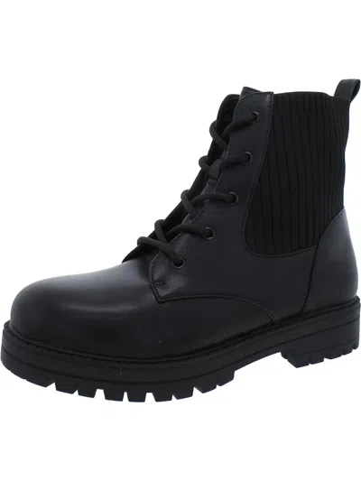 Inc Kylee Womens Faux Leather Lug Sole Combat & Lace-up Boots In Black