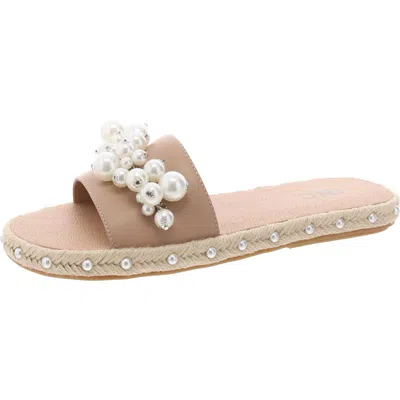 Inc Majorie Womens Faux Leather Flat Slide Sandals In Beige