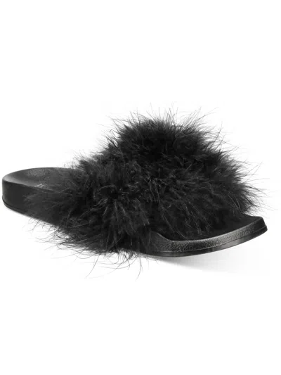 Inc Marabou Womens Feathers Slip-on Slide Sandals In Black