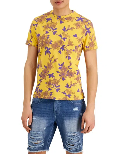 Inc Mens Floral Print Crewneck T-shirt In Yellow