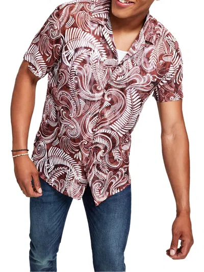 Inc Mens Paisley Collared Button-down Shirt In Red