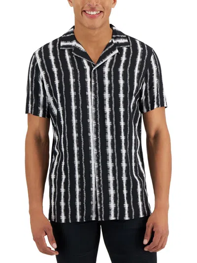 Inc Mens Printed Collared Button-down Shirt In Black