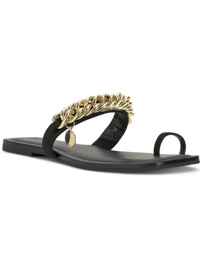 Inc Peetie Womens Faux Leather Chain Slide Sandals In Black