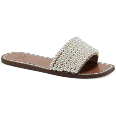 Inc Pelle Womens Embellished Faux Leather Slide Sandals In Beige