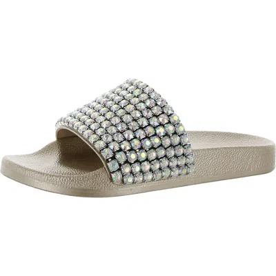 Inc Peymin 74 Womens Embellished Slip On Slide Sandals In Silver