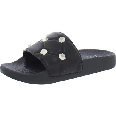 Inc Peymin Womens Faux Leather Quilted Flat Sandals In Black