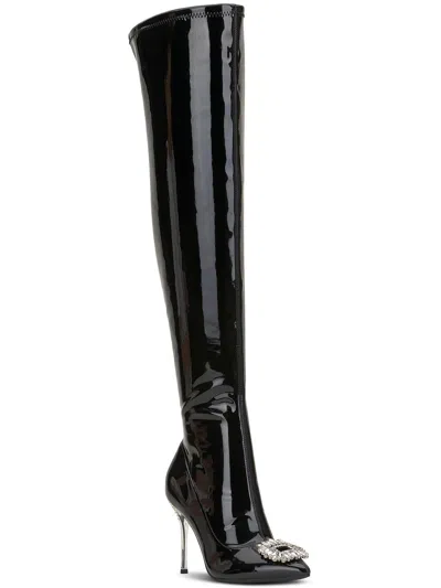 Inc Romina Womens Patent Metallic Thigh-high Boots In Black