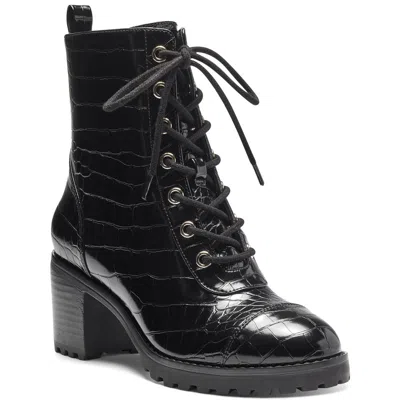 Inc Samira Womens Crocodile Print Block Heel Combat & Lace-up Boots In Animal Print