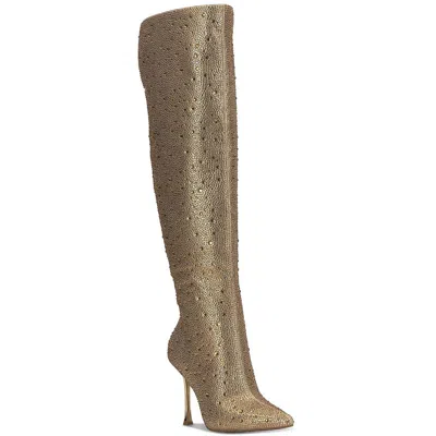 Inc Saveria 5 Womens Rhinestone Tall Over-the-knee Boots In Gold