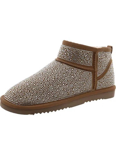 Inc Womens Canvas Rhinestone Shearling Boots In Brown