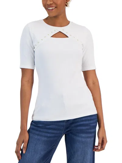 Inc Womens Cut-out Pullover Top In White