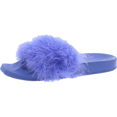 Inc Womens Faux Fur Manmade Pool Slides In Blue