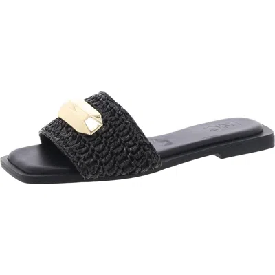 Inc Womens Faux Leather Embellished Slide Sandals In Black