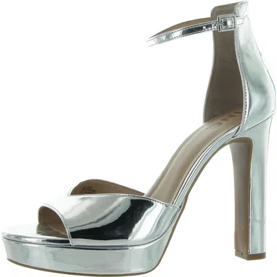 Inc Womens Faux Leather Open Toe Pumps In Silver