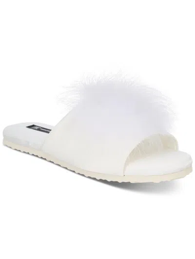 Inc Womens Feathered Round Toe Slide Sandals In White