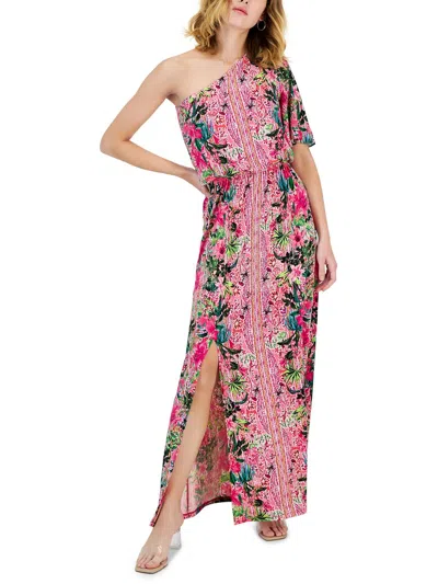 Inc Womens Floral Print Knit Maxi Dress In Pink