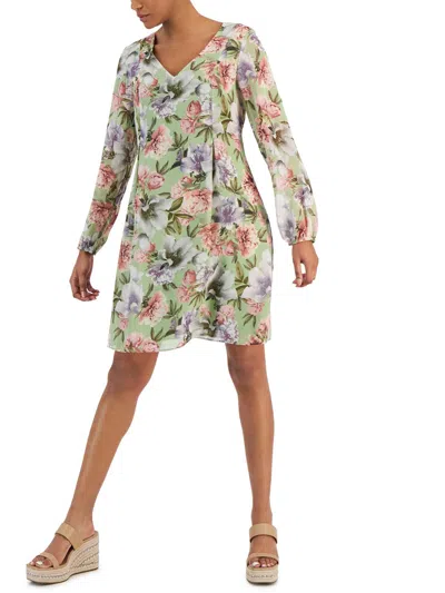 Inc Womens Floral Tie Back Shift Dress In Green