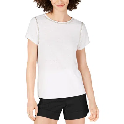 Inc Womens Linen Sequined T-shirt In Burgundy