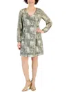 Inc Womens Metallic Mini Shift Dress In Silver
