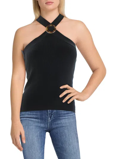 Inc Womens O-ring Ribbed Halter Top In Black