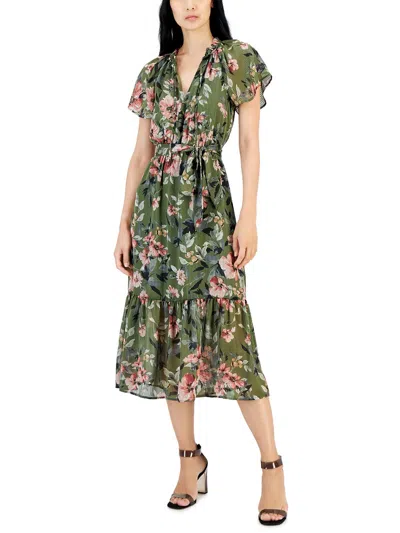 Inc Womens Shadow Stripe Floral Midi Dress In Multi