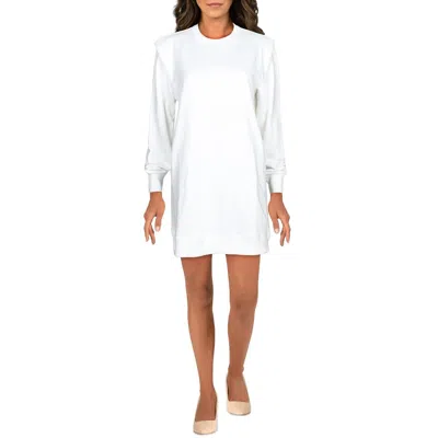 Inc Womens Shoulder Pads Crew Neck Sweatshirt Dress In White