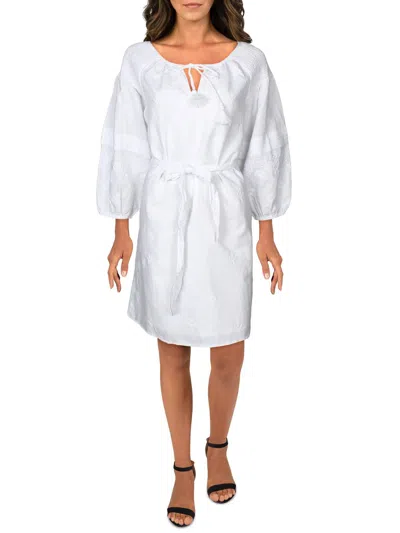 Inc Womens Tassel Tie Neck Shift Dress In White