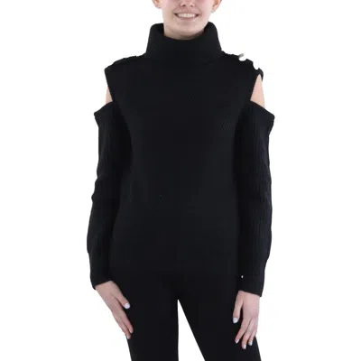 Inc Womens Turtleneck Cold Shoulder Pullover Sweater In Black