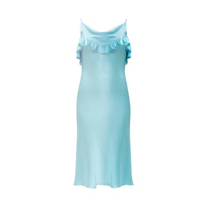 Incantevole Milano Women's Blue Silk Midi Dress With Ruffle Detail In Turquoise