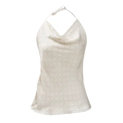 Incantevole Milano Women's Neutrals Printed Cowl Neck Top In Cream & Cappuccino In White