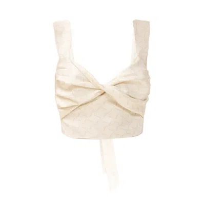Incantevole Milano Women's Neutrals Silk Knot-detailed Top In Cream & Cappuccino In White