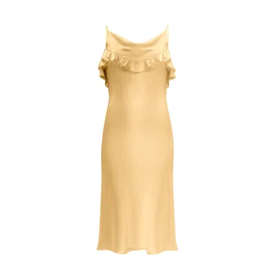 Incantevole Milano Women's Neutrals Silk Midi Dress With Ruffle Detail In Champagne In White