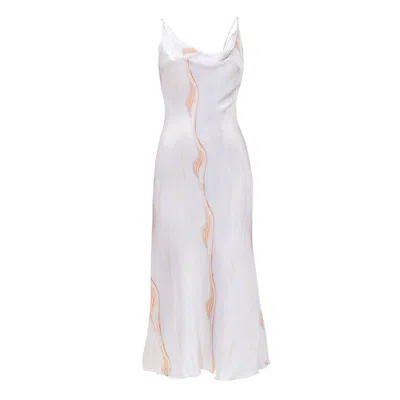 Incantevole Milano Women's Neutrals Silk Open Back Midi Printed Dress In Blue & Orange In Multi