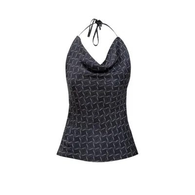 Incantevole Milano Women's Printed Cowl Neck Top In Black & Cream