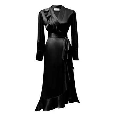 Incantevole Milano Women's Silk Long Wrap Dress In Black
