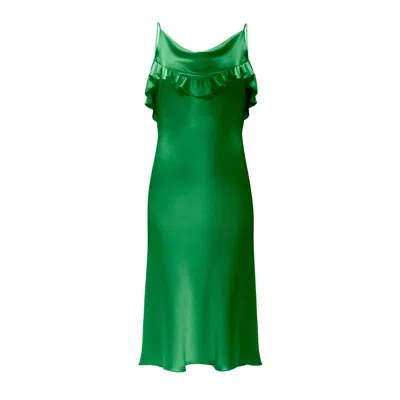 Incantevole Milano Women's Silk Midi Dress With Ruffle Detail In Green