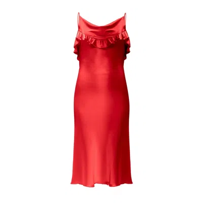 Incantevole Milano Women's Silk Midi Dress With Ruffle Detail In Red