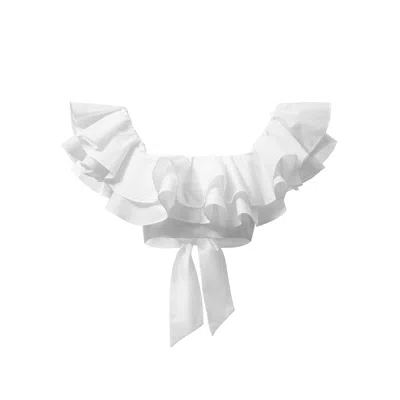 Incantevole Milano Women's White Cotton Crop Top With  Ruffle Detail