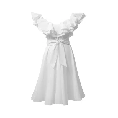 Incantevole Milano Women's White Cotton Ruffle Midi Dress