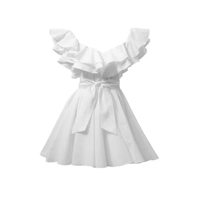 Incantevole Milano Women's White Cotton Ruffle Mini Dress