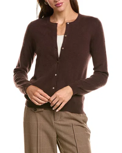 Incashmere Basic Crewneck 100% Cashmere Cardigan In Dark Brown