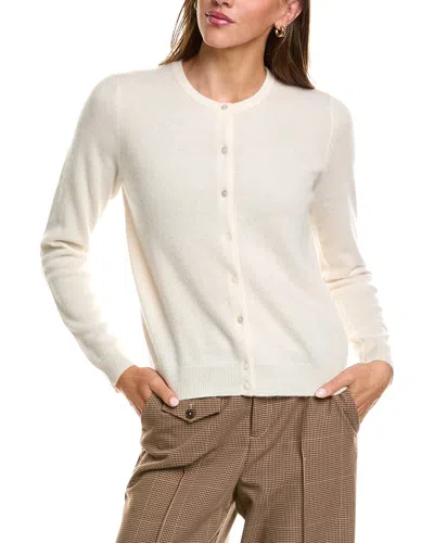 Incashmere Basic Crewneck 100% Cashmere Cardigan In White