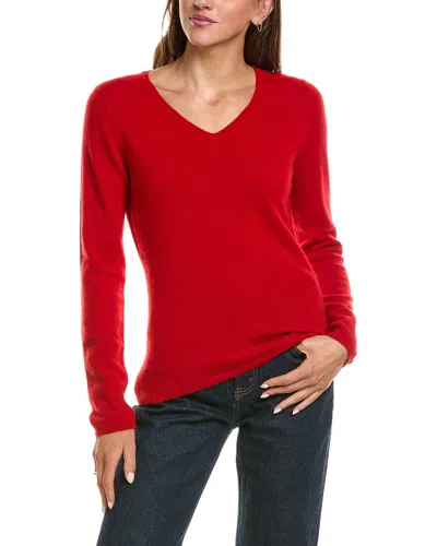 Incashmere Basic V-neck 100% Cashmere Sweater In Red