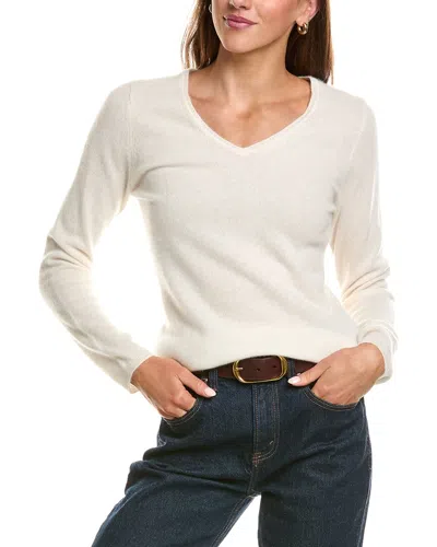 Incashmere Basic V-neck 100% Cashmere Sweater In White