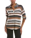 Incashmere Button Multi Stripe Cashmere Sweater In Multi
